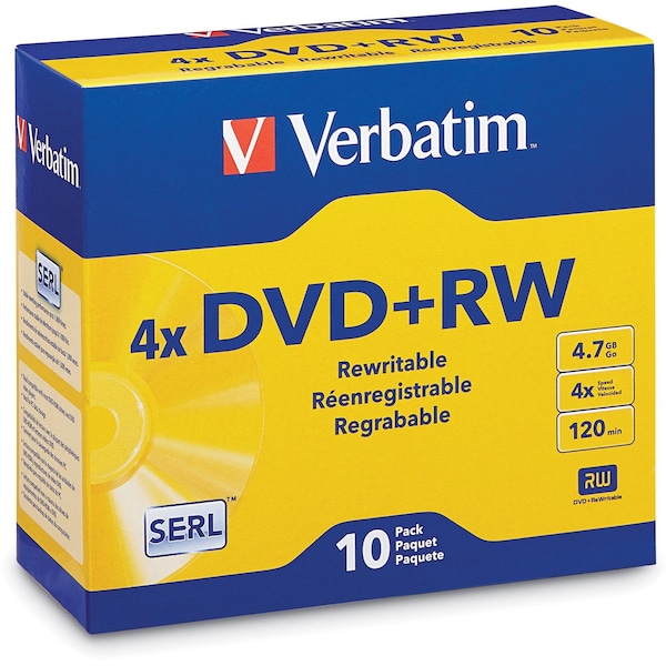 Verbatim 10PK DVD+RW 4.7GB 4X BRANDED SURFACE JC, 10PK 94839 - main